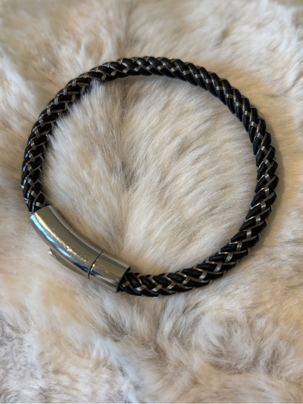 Black Leather and Steel Bracelet